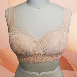 Wireless Lace Bra Plus Size 44 - Peach Lace